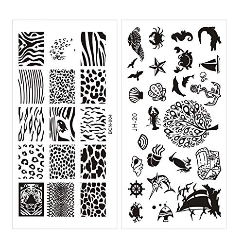 NICENEEDED Ocean Series Theme Nail Art Stamping Kit con 6 piezas de Placas de Estampado de Uñas para Mujeres Juego de Herramientas de Decoración de Uñas Ocean Design Nail Image Polish Template