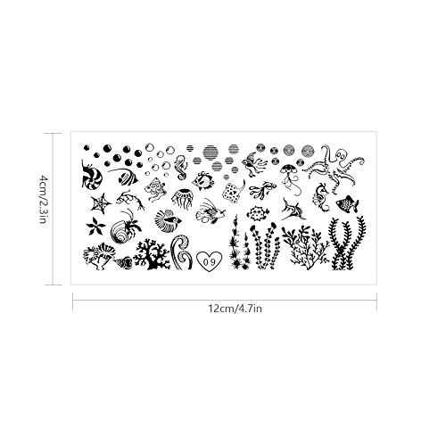 NICENEEDED Ocean Series Theme Nail Art Stamping Kit con 6 piezas de Placas de Estampado de Uñas para Mujeres Juego de Herramientas de Decoración de Uñas Ocean Design Nail Image Polish Template