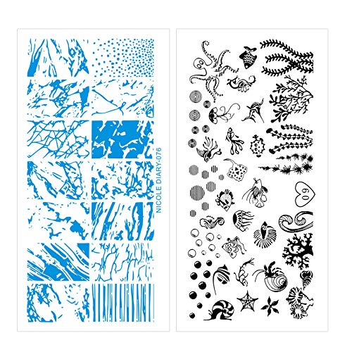 NICENEEDED Ocean Series Theme Nail Art Stamping Kit con 6 piezas de Placas de Estampado de Uñas para Mujeres Juego de Herramientas de Decoración de Uñas Ocean Design Nail Image Polish Template