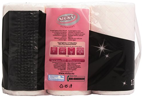 Nicky - Ultrasoft Extra Suave - Papel higiénico - 12 rollos (Papel WC)