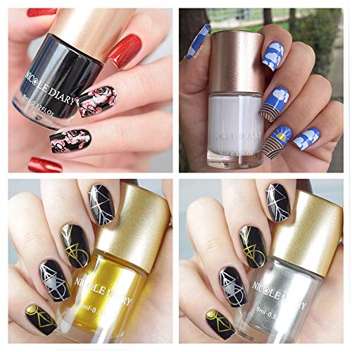 NICOLE DIARY 4Pcs Nail Art Stamping polishs Colori classici Creative Nail Polish Collection Nail Plate Vernice per nail art Printing Decoration (Set 1)