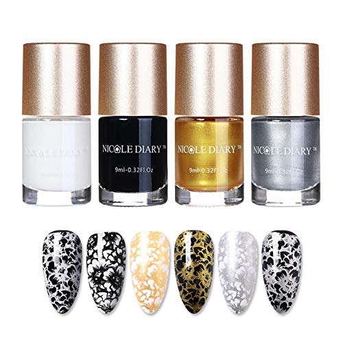 NICOLE DIARY 4Pcs Nail Art Stamping polishs Colori classici Creative Nail Polish Collection Nail Plate Vernice per nail art Printing Decoration (Set 1)