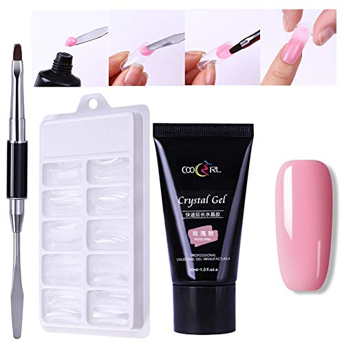 NICOLE DIARY Kit de gel Nail Poly Builder 1pc Builder Nail Gel Rose Pink Nail Builder Extension Pegamento+100Pcs Molde de gel de polietileno Construcción rápida