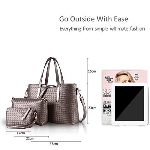 NICOLE & DORIS Bolsos para Mujeres Bolsos de asa Superior Bolso de Hombro para Mujer 3pcs Bolsos del Trabajo, Diario Vida Bronce