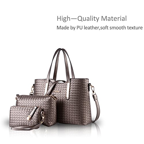 NICOLE & DORIS Bolsos para Mujeres Bolsos de asa Superior Bolso de Hombro para Mujer 3pcs Bolsos del Trabajo, Diario Vida Bronce