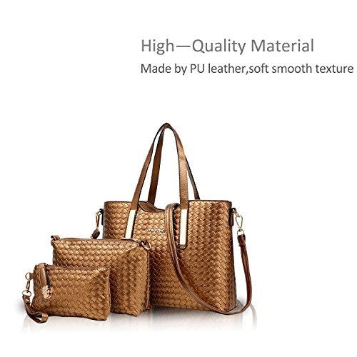 NICOLE & DORIS Bolsos para Mujeres Bolsos de asa Superior Bolso de Hombro para Mujer 3pcs Bolsos del Trabajo, Diario Vida Dorado