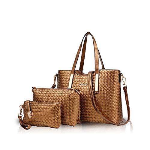 NICOLE & DORIS Bolsos para Mujeres Bolsos de asa Superior Bolso de Hombro para Mujer 3pcs Bolsos del Trabajo, Diario Vida Dorado