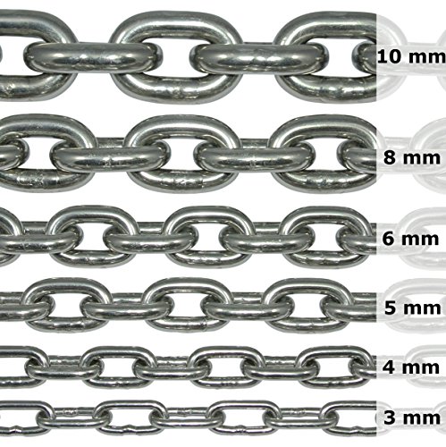 NietFullThings 200-cm = 2-Meter 3-mm Starke Edelstahl-Kette V4A Kurz-gliedrig Von Am Stueck Anker-Kette DIN 5685 DIN 766-Meterware rostfrei Niro INOX Gliederkette Absperrkette Bojenkette 2-m