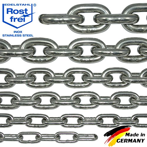 NietFullThings 200-cm = 2-Meter 3-mm Starke Edelstahl-Kette V4A Kurz-gliedrig Von Am Stueck Anker-Kette DIN 5685 DIN 766-Meterware rostfrei Niro INOX Gliederkette Absperrkette Bojenkette 2-m