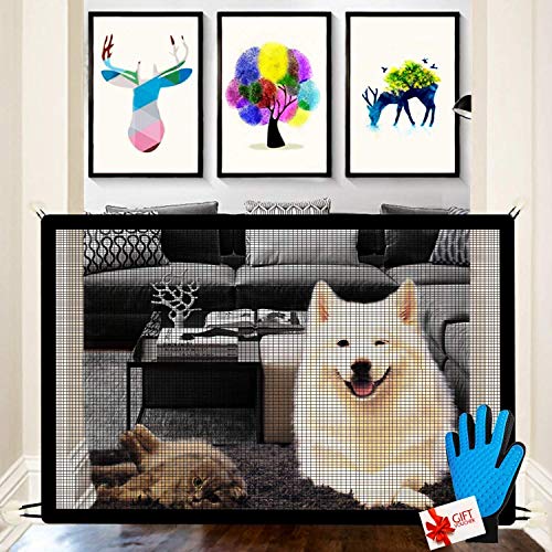 Nifogo Magic Pet Gate para Perros - Red de Seguridad para Mascotas para Interior, Puerta Mágica para Cualquier Lugar Pasillo Puerta Escalera Interior, Plegable y Portátil, para Mascotas o Bebés