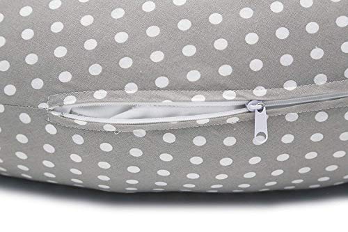 Niimo Cojin Lactancia Bebe y Almohada Embarazada Dormir XXL Multifuncion Funda Cojin 100% Algodon Desenfundable y Lavable Relleno de Poliester Multiusos Maternidad (Gris - Lunares Blancos)