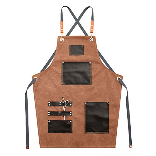 NINGXUE Profesional Cuero Corte de Peluquería Barbero Delantal para Salón de Peluquería - Uso Múltiple, Ajustable con Bolsillos Alta Resistencia