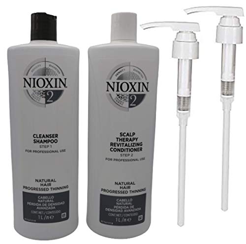 Nioxin System 2 - Champú limpiador y acondicionador revitalizador para el cuero cabelludo, paquete de 2 litros, con dispensador