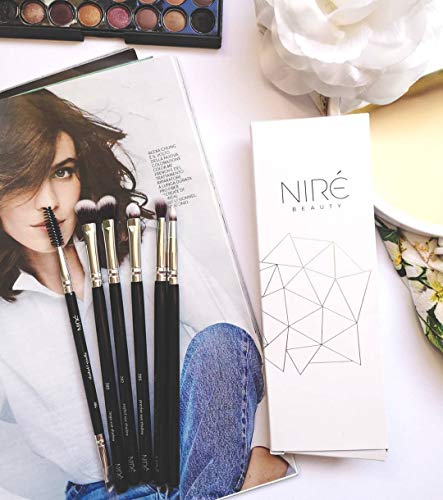 Niré Beauty: Set de brochas de maquillaje para ojos, con pinceles esenciales para sombras de ojos, pincel delineador y pincel biselado para cejas