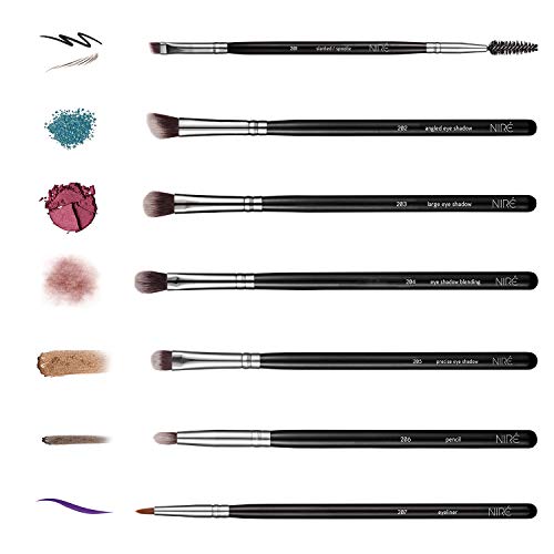 Niré Beauty: Set de brochas de maquillaje para ojos, con pinceles esenciales para sombras de ojos, pincel delineador y pincel biselado para cejas