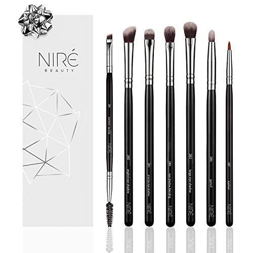 Niré Beauty: Set de brochas de maquillaje para ojos, con pinceles esenciales para sombras de ojos, pincel delineador y pincel biselado para cejas