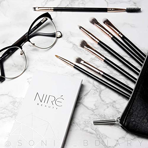 Niré Beauty: Set de brochas de maquillaje para ojos, con pinceles esenciales para sombras de ojos, pincel delineador y pincel biselado para cejas