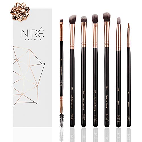 Niré Beauty: Set de brochas de maquillaje para ojos, con pinceles esenciales para sombras de ojos, pincel delineador y pincel biselado para cejas