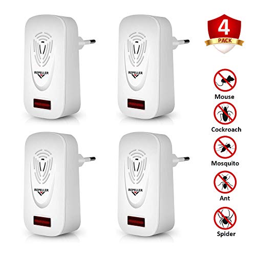 Nitoer Repelente Ultrasónico,anti hormigas,repelente hormigas,Control de Insecto para Moscas, Hormigas, Insectos, cucarachas, roedores(4packs)