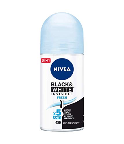 NIVEA Black & White Invisible Fresh Roll-on en pack de 6 (6 x 50 ml), desodorante roll on antitranspirante, desodorante sin alcohol con fragancia refrescante