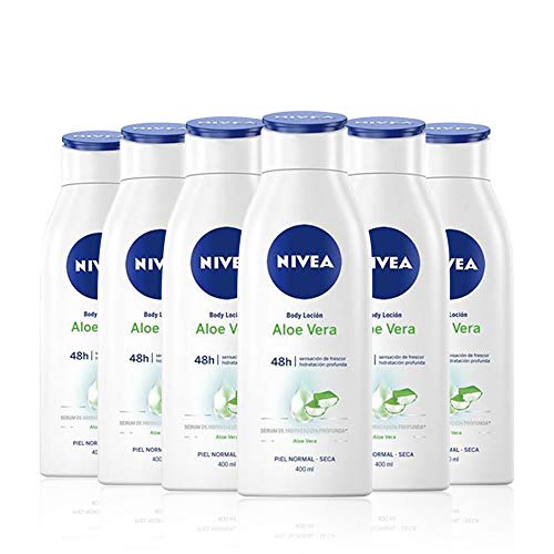 NIVEA Body Loción Aloe Vera en pack de 6 (6 x 400 ml), loción corporal refrescante para 48 horas de hidratación profunda, loción hidratante con aloe vera y sérum