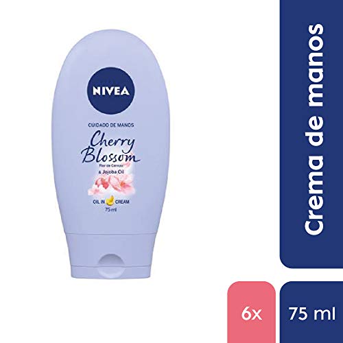 NIVEA Crema de Manos Flor de Cerezo & Aceite de Jojoba en pack de 6 (6 x 75 ml), crema de manos para piel seca y normal, crema hidratante y aceite nutritivo