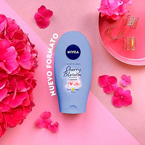 NIVEA Crema de Manos Flor de Cerezo & Aceite de Jojoba en pack de 6 (6 x 75 ml), crema de manos para piel seca y normal, crema hidratante y aceite nutritivo