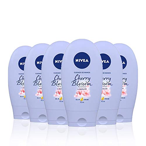 NIVEA Crema de Manos Flor de Cerezo & Aceite de Jojoba en pack de 6 (6 x 75 ml), crema de manos para piel seca y normal, crema hidratante y aceite nutritivo
