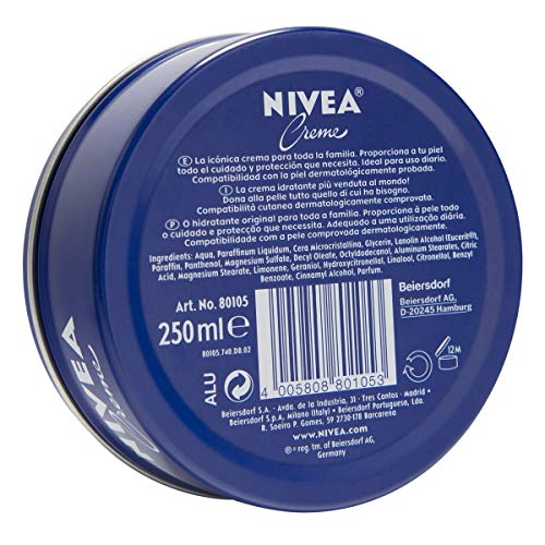 NIVEA Creme (1 x 250 ml), crema hidratante corporal y facial para toda la familia, crema universal para una piel suave e hidratada, crema multiusos