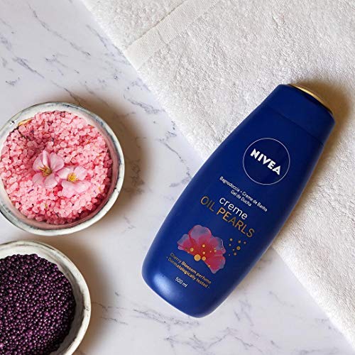 NIVEA Creme Oil Pearls Gel de Ducha Flor de Cerezo, gel hidratante corporal con aceite de argán, gel para ducha para mimar tus sentidos - 1 x 500 ml