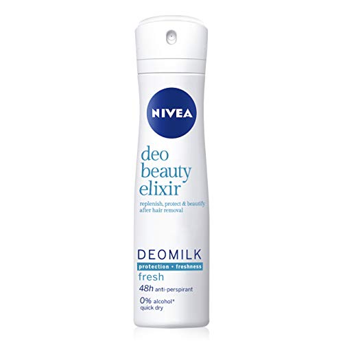NIVEA DeoMilk Fresh Beauty Elixir Desodorante Spray (1 x 150 ml), desodorante antitranspirante con esencia de leche repara y protege la piel, para una piel suave y fresca
