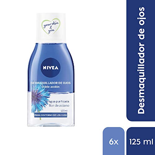 NIVEA Desmaquillador de Ojos Doble Acción en pack de 6 (6 x 125 ml), líquido desmaquillante para el contorno de ojos sensible, limpieza facial rápida y suave