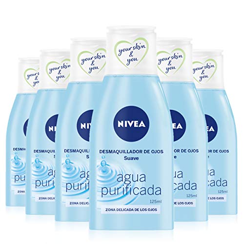 NIVEA Desmaquillador de Ojos Suave en pack de 6 (6 x 125 ml), líquido desmaquillante ideal para pieles sensibles, limpiador facial que cuida las pestañas