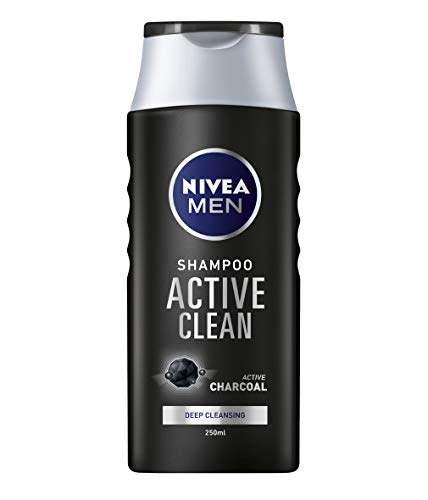 NIVEA Men - Active Clean - Champú de carbón activado para cabello normal a graso, champú de limpieza profunda para hombres, con fragancia masculina fresca, 250 ml