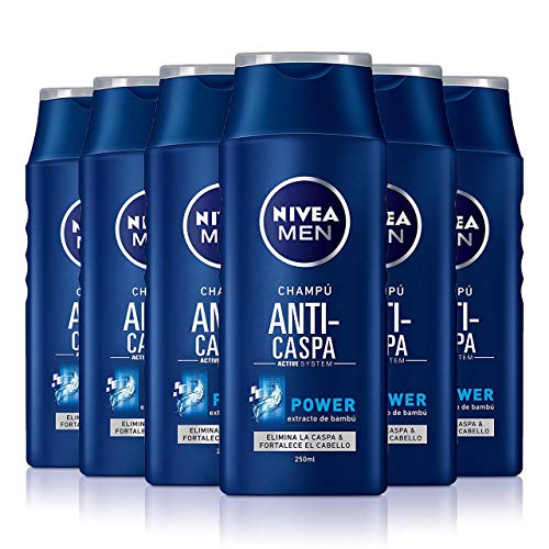 NIVEA MEN Anti-caspa Power Champú anticaspa para cabello normal, fortalecedor con extracto de bambú, para hombres - pack de 6 x 250 ml