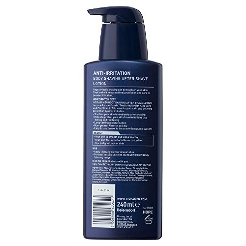 NIVEA Men Body Shaving Anti-Irritación After Shave Loción (240 ml), Crema hidratante posafeitado con mentol y provitamina B, loción para hombre para afeitar para la piel