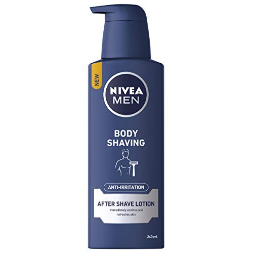 NIVEA Men Body Shaving Anti-Irritación After Shave Loción (240 ml), Crema hidratante posafeitado con mentol y provitamina B, loción para hombre para afeitar para la piel