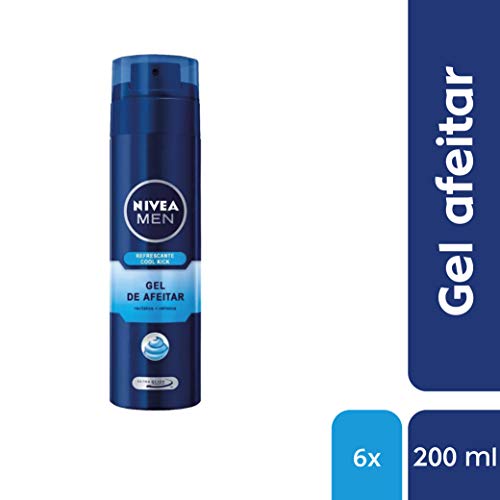 NIVEA MEN Cool Kick Gel de Afeitar Refrescante en pack de 6 (6 x 200 ml), gel facial para un afeitado apurado y cómodo, gel de afeitado con tecnología Ultra Glide