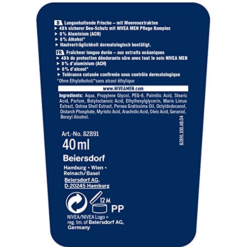 Nivea Men - Desodorante en barra Fresh Active, lote de 6 unidades (6 x 40 ml), sin aluminio, con fórmula refrescante, 48 horas de protección y cuidado de la piel