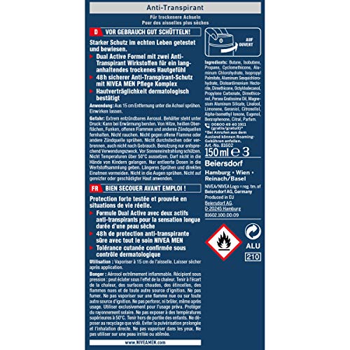 Nivea Men Dry Impact Desodorante Spray en 6er Pack (6 x 150 ML ), Antitranspirante para un Seco Tacto de la Piel, Desodorante con 48h Protección