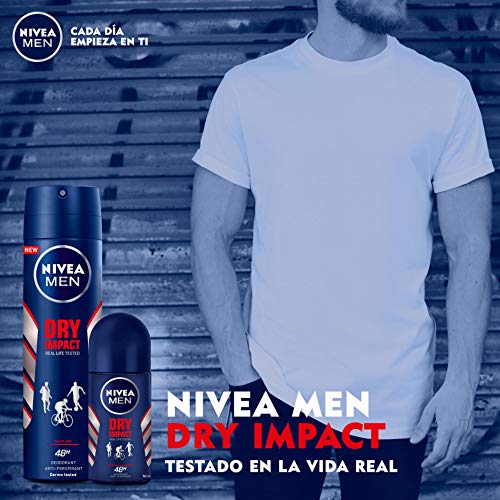 NIVEA MEN Dry Impact Spray (1 x 200 ml), desodorante antitranspirante con protección 48 horas, desodorante spray de cuidado masculino testado en la vida real