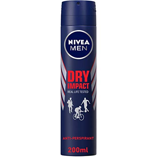 NIVEA MEN Dry Impact Spray (1 x 200 ml), desodorante antitranspirante con protección 48 horas, desodorante spray de cuidado masculino testado en la vida real