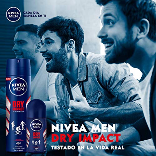 NIVEA MEN Dry Impact Spray, desodorante antitranspirante con protección 48 horas, desodorante spray de cuidado masculino testado en la vida real - pack de 6 x 200 ml