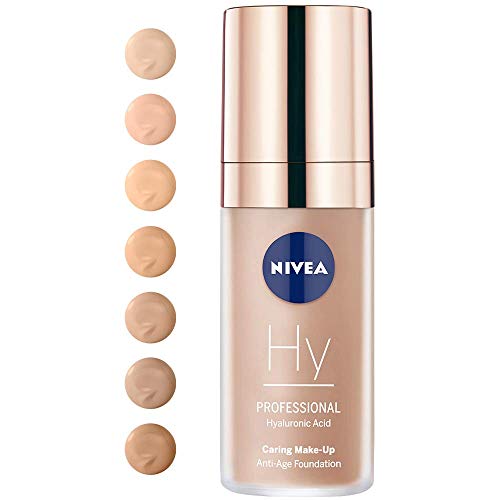 NIVEA PROFESSIONAL Ácido hialurónico, base de maquillaje profesional, 60C, pieles claras, maquillaje antiedad para reducir las arrugas, base para maquillaje con triple efecto antiedad, 1 x 30 ml