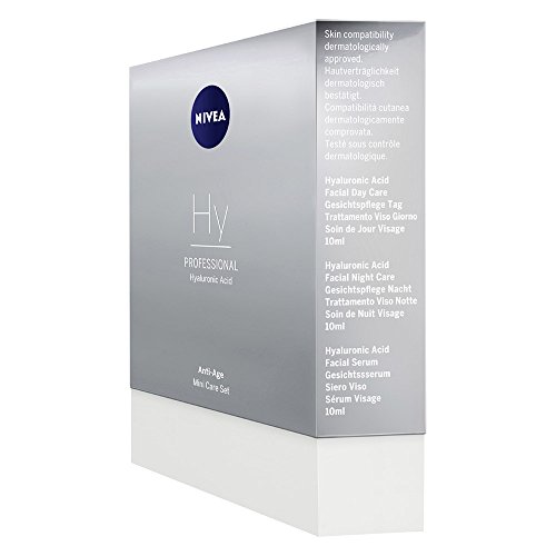 NIVEA PROFESSIONAL Ácido hialurónico, kit en tamaño pequeño, crema de día con protector solar 15, crema de noche y sérum facial antiarrugas, pack de 3 unidades (3 x 10 ml)