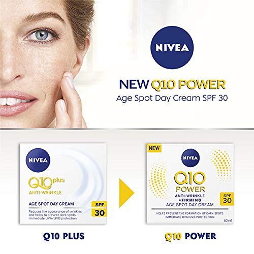 NIVEA Q10 Power Crema antiarrugas + reafirmante antimanchas de edad SPF30 (50 ml), crema facial antienvejecimiento con creatina y Q10, reduce la apariencia de arrugas