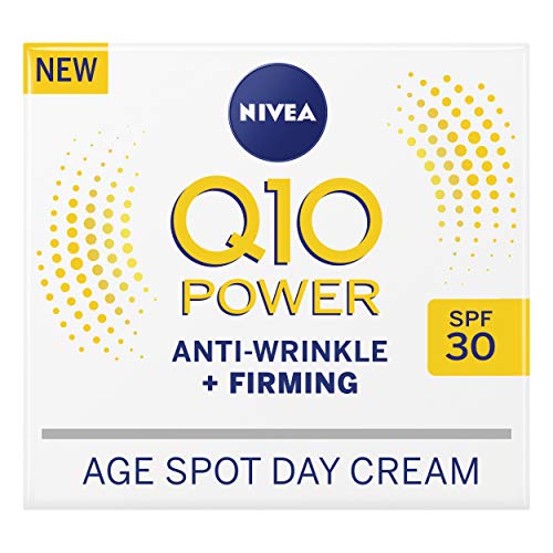 NIVEA Q10 Power Crema antiarrugas + reafirmante antimanchas de edad SPF30 (50 ml), crema facial antienvejecimiento con creatina y Q10, reduce la apariencia de arrugas