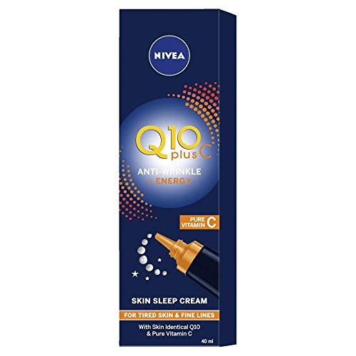 NIVEA Q10 + Vitamina C, crema de noche energizante, antiarrugas y antienvejecimiento, fórmula hidratante, crema facial para mujeres, (40 ml)