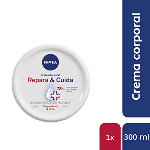 NIVEA Repara & Cuida Crema Corporal (1 x 300 ml), 72 horas alivio para el cuidado de la piel muy seca, crema hidratante con sérum, crema reparadora con dexpantenol y urea
