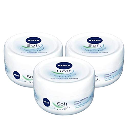 NIVEA Soft en pack de 3 (3 x 300 ml), crema multiusos con aceite de jojoba y vitamina E, crema hidratante intensiva para el cuidado de la piel de cara, cuerpo y manos